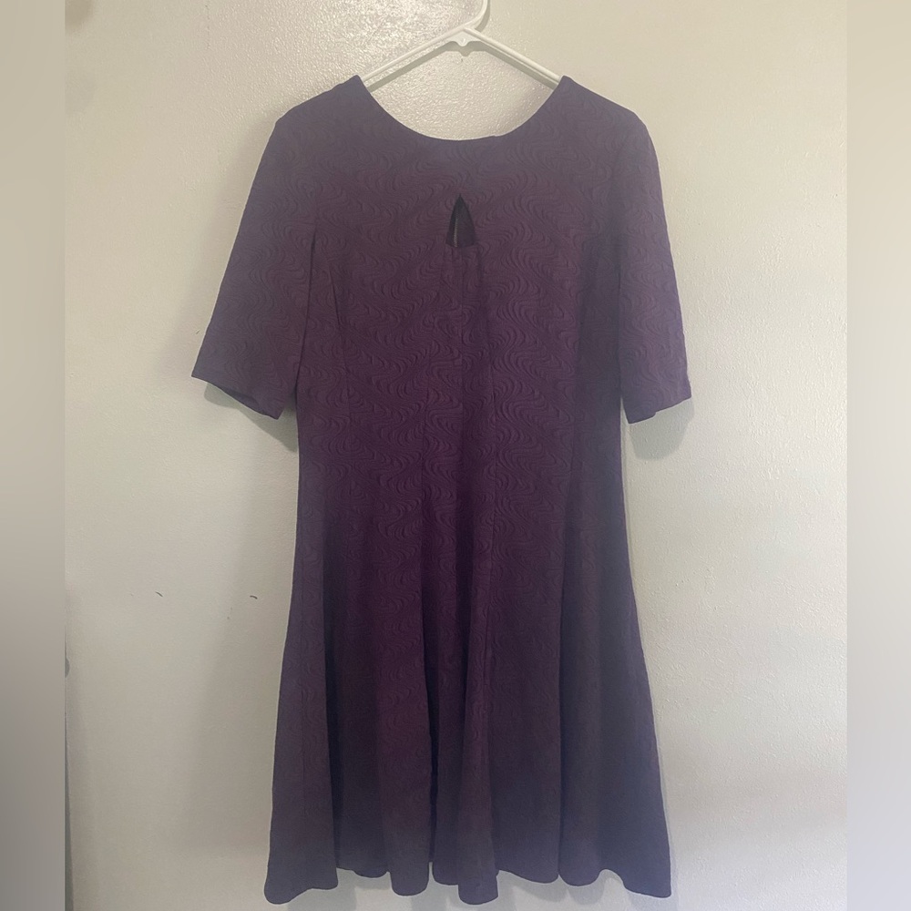 Danny & Nicole Deep Purple Textured 3/4 Sleeve Dress